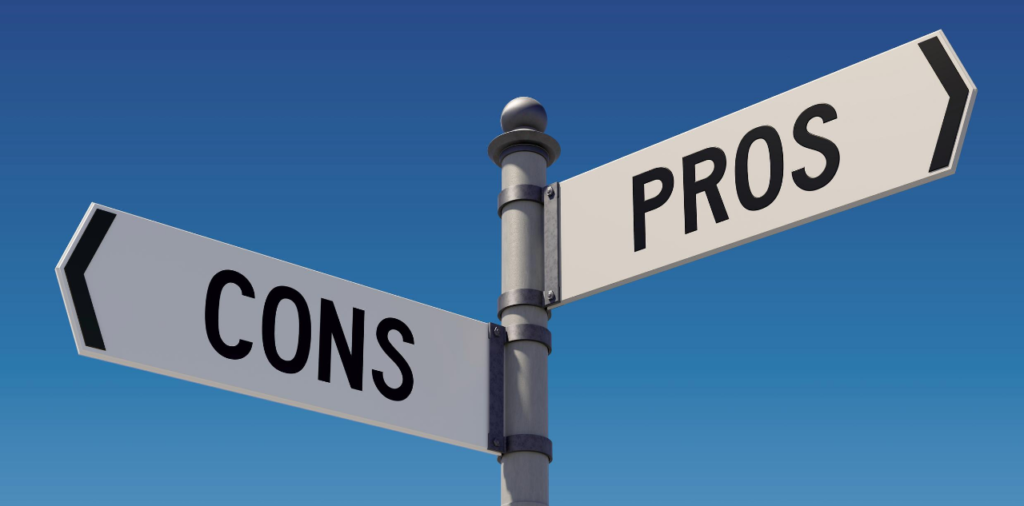 Two road signs reading: "Pros" and "Cons"